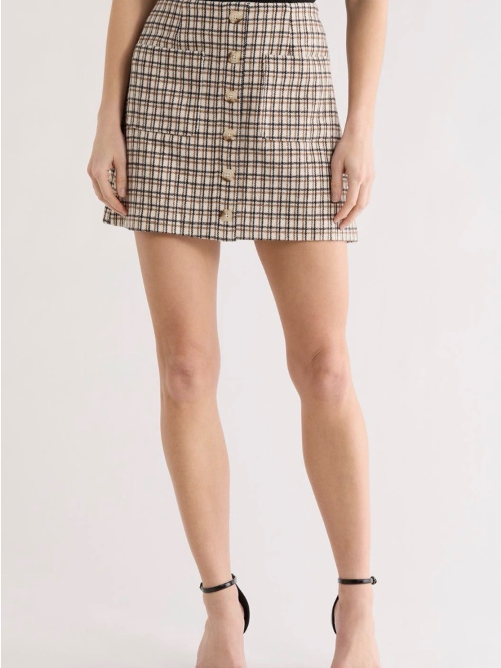 French Connection Plaid Pocket Button-Front Mini Skirt